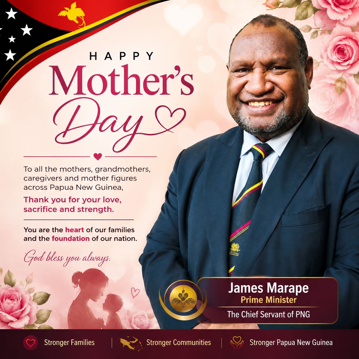 Prime Minister Marape Pays Tribute to Mothers, Calls on Men and Boys to Protect and Honour Women and Girls
